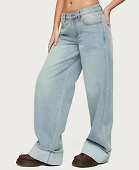 Edikted Women's Contrast Heart Low Rise Baggy Jeans