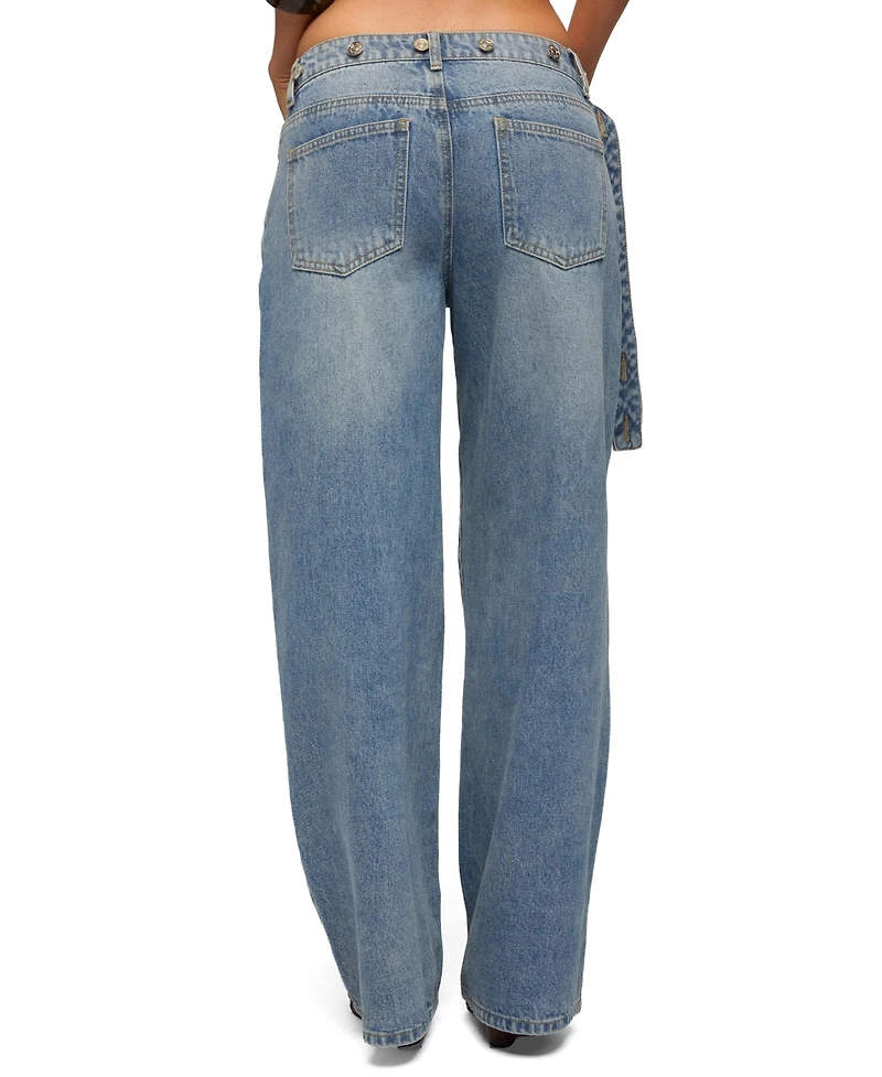 Edikted Women's Buttoned Waist Low Rise Baggy Jeans