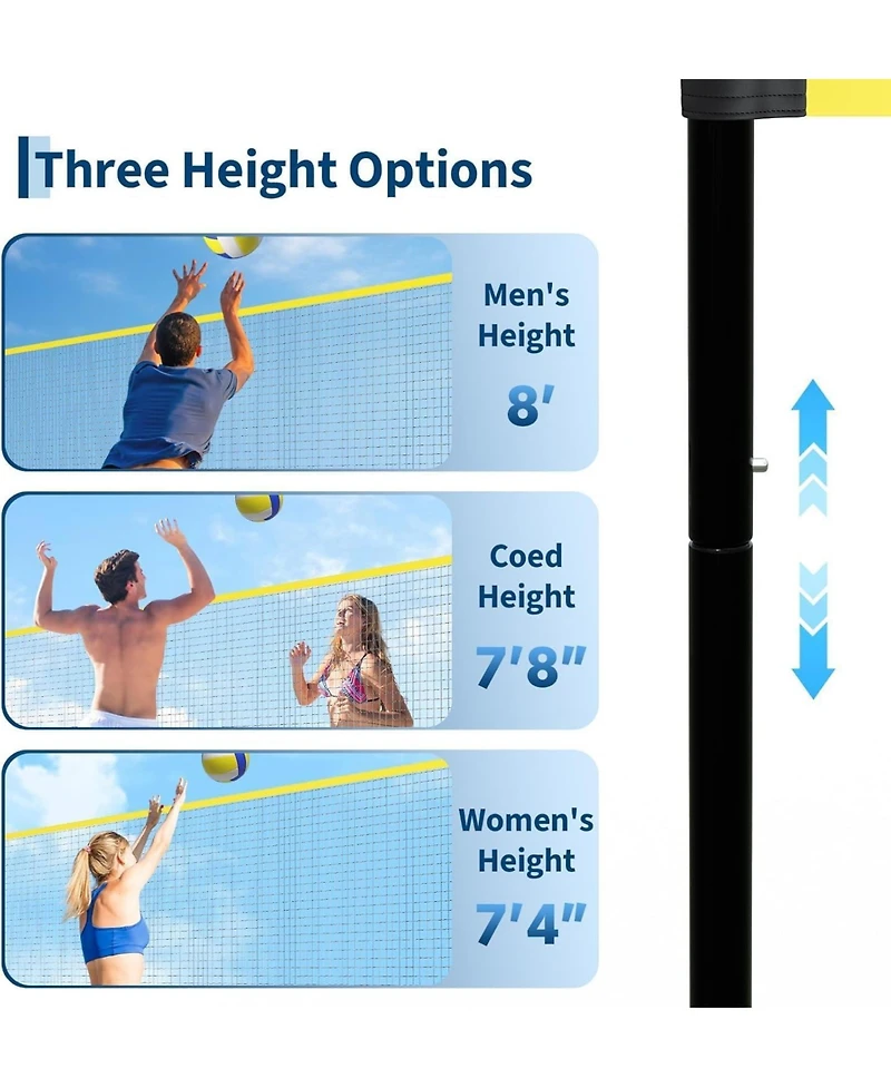 Xo Adjustable Volleyball Net System 12-32 Ft, Portable Volleyball Net Set with Poles, Easy Setup for Beach Backyard Court