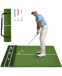 Xo 5x4FT Golf Practice Mat, 45mm/22mm Thick Turf with Alignment Guides for Indoor Outdoor Driving Chipping Training