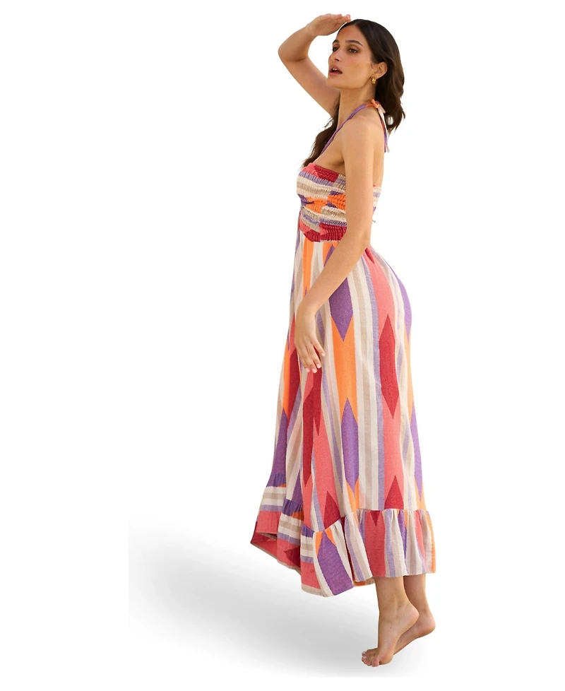 Yumi Women's Block Print Cotton Maxi Dress
