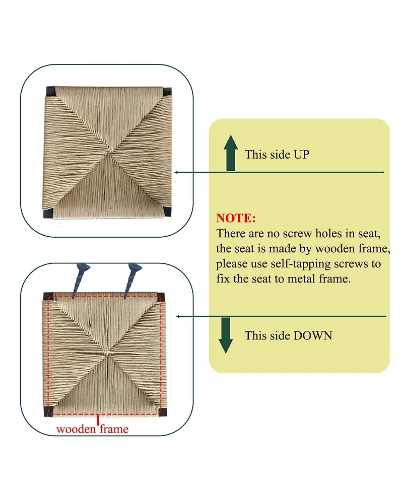 Flynama Set Of 2 Hand Woven Paper Rope Bar Stools with Backrest Metal Frame Modern Dining Chairs for Kitchen Island Counter