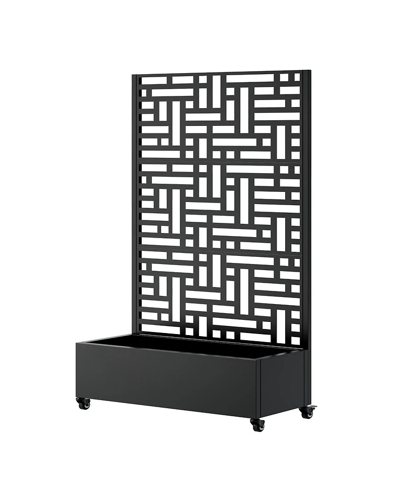 Asagikoiai Outdoor Metal Planter Box with Trellis, Raised Garden Bed with Wheels and Privacy Screen