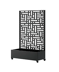 Asagikoiai Outdoor Metal Planter Box with Trellis, Raised Garden Bed with Wheels and Privacy Screen