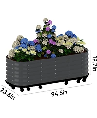 Xo 94x24x20in Self-Watering Raised Garden Bed, Metal Planter Box with Wheels and Water Reservoir for Outdoor Patio Garden