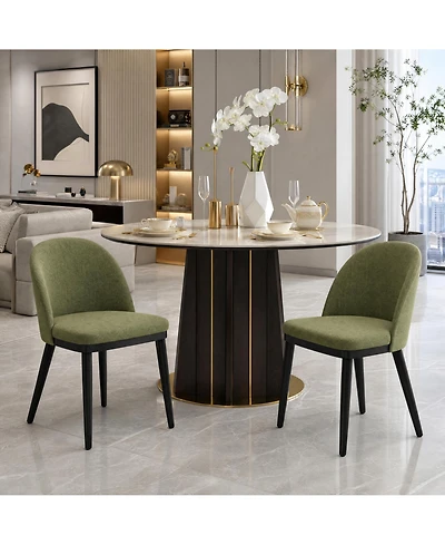 homfan Set of 2 Modern Dining Chairs, Linen Upholstered, Thick Cushioned Seat, Curved Backrest, Sturdy Wood Legs, Accent Side Chairs for Dining Room