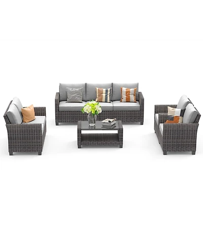 homfan Outdoor Patio Furniture Set with Storage Coffee Table, Cushions Pe Rattan Conversation Seating
