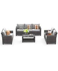 homfan Outdoor Patio Furniture Set with Storage Coffee Table, Cushions Pe Rattan Conversation Seating