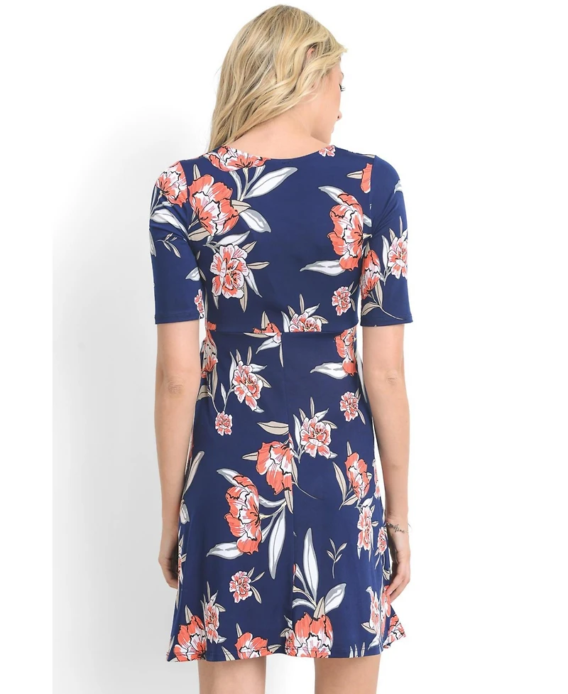 Hello Miz Women's Maternity V-Neck Floral Wrap Nursing Dress with Tie Waist