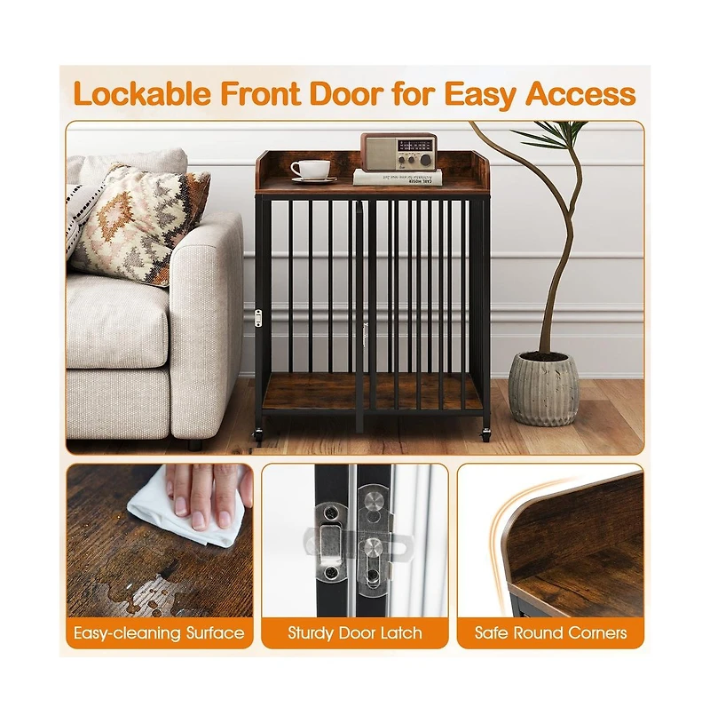 Ruie Dog Crate Furniture with Wheels and Tabletop for Small Dogs