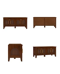 6thdruple Rattan Decor Dog Crate Walnut Rubber Wood Cabinet Furniture with Doors for Living Room