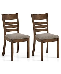 Costway Wooden Dining Chairs with Rubber Wood Frame, Curved Slatted Backrest Dark