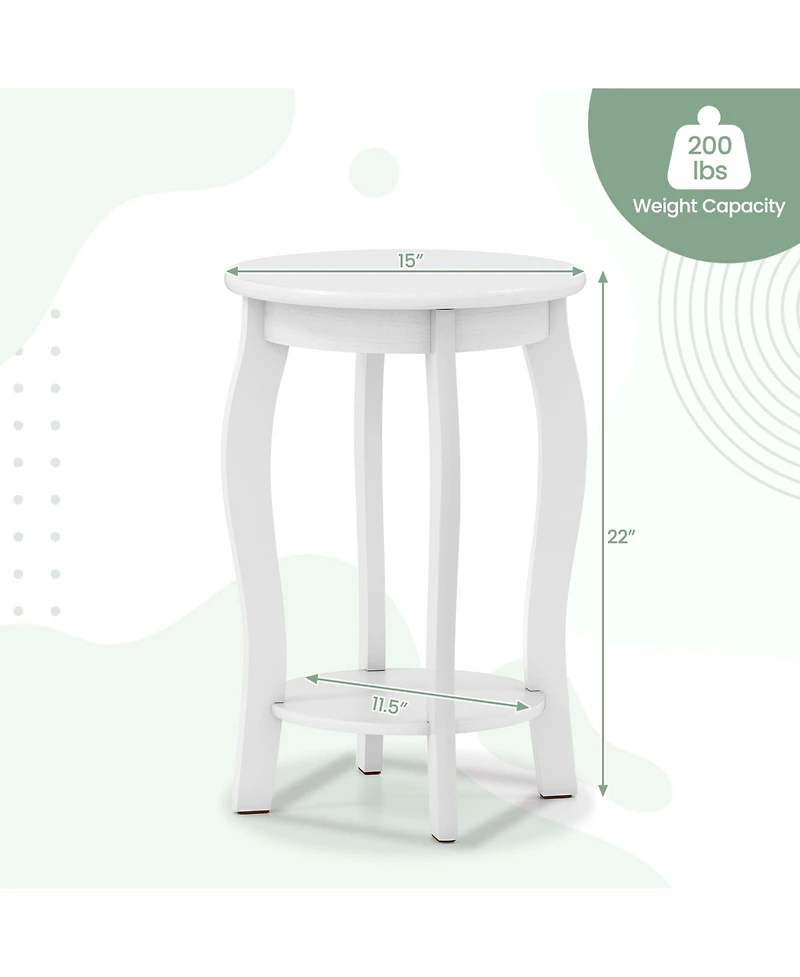 Gymax 2-Tier Round End Table Set of 2 Narrow Sofa Side Nightstand with Storage Shelf