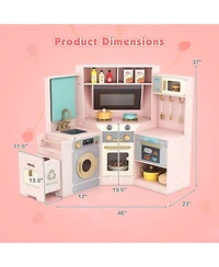 Gymax Corner Kitchen with Lights and Sounds Interactive Wooden Playset for Ages three plus