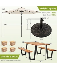 Gouun Outdoor Acacia Wood Picnic Table Set with Tilting Umbrella and Resin Base
