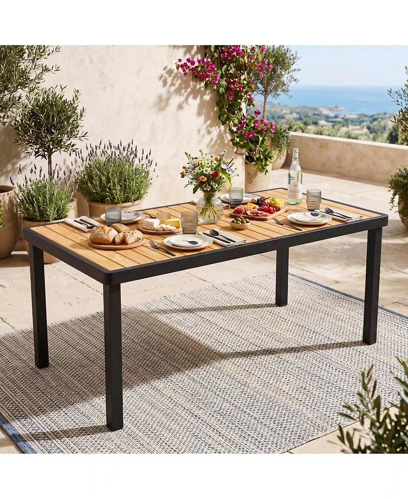 Gymax Acacia Wood Outdoor Dining Table Rectangular Patio Table w/ 1.97'' Umbrella Hole
