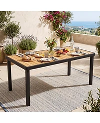 Gymax Acacia Wood Outdoor Dining Table Rectangular Patio Table w/ 1.97'' Umbrella Hole