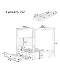Streamdale Furniture Queen Canopy Platform Bed with Trundle and 3 Storage Drawers