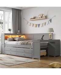 Streamdale Furniture Full Size Daybed with Storage, Trundle, Desk, Charging Station and Led