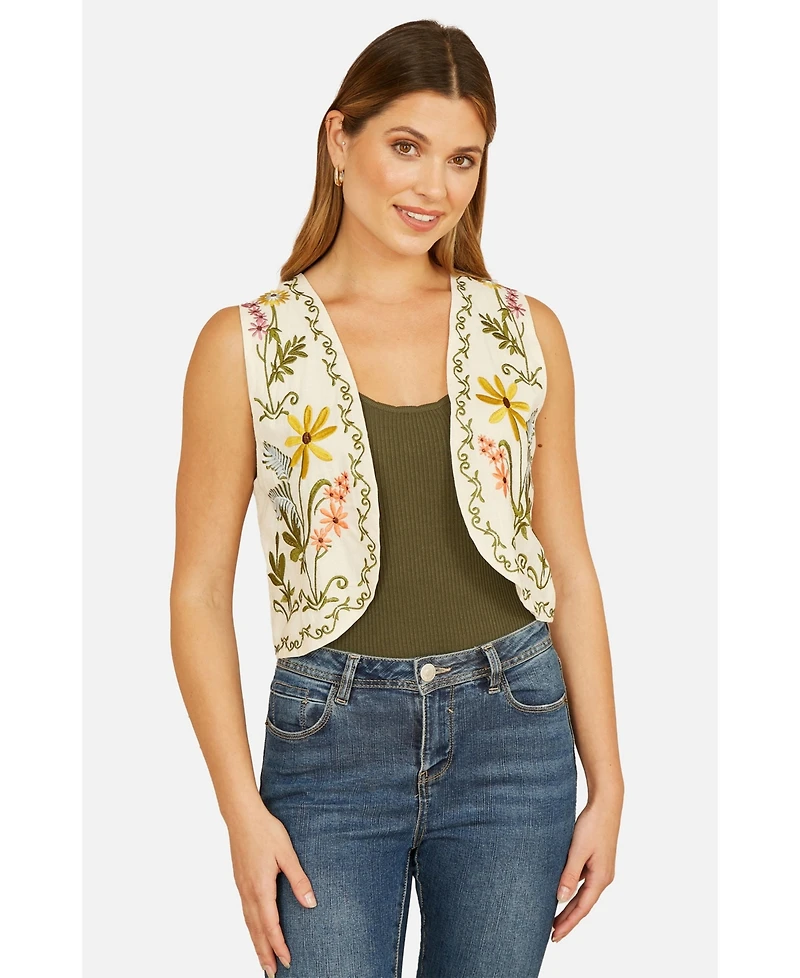 Yumi Women's Floral Embroidered Cotton Waist Coat