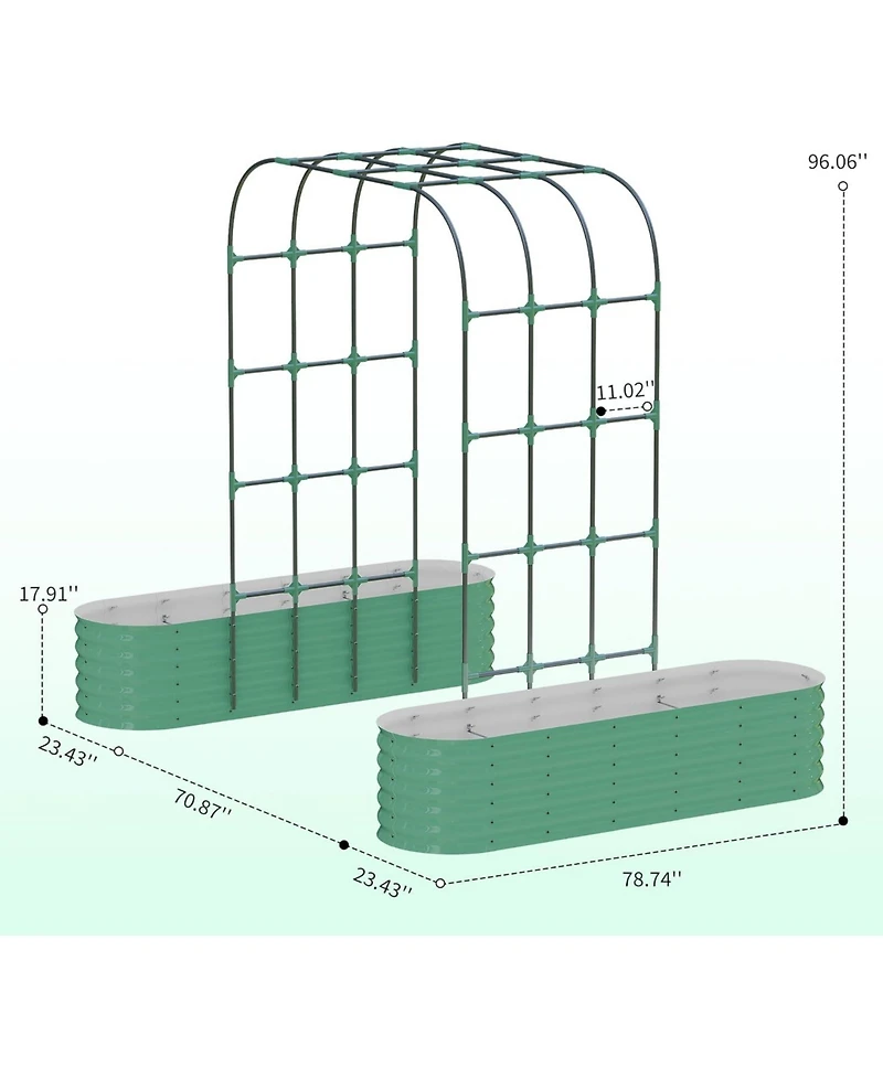 Xo 96" Raised Garden Bed with Arch Trellis, Expandable Metal Planter Box with Clips and Drainage Net, Outdoor Garden Bed