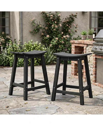 homfan Heavy Duty Outdoor Counter Height Bar Stools, Weatherproof Hdpe Patio Chairs with Built-in Footrest