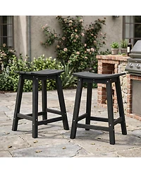 homfan Heavy Duty Outdoor Counter Height Bar Stools, Weatherproof Hdpe Patio Chairs with Built-in Footrest