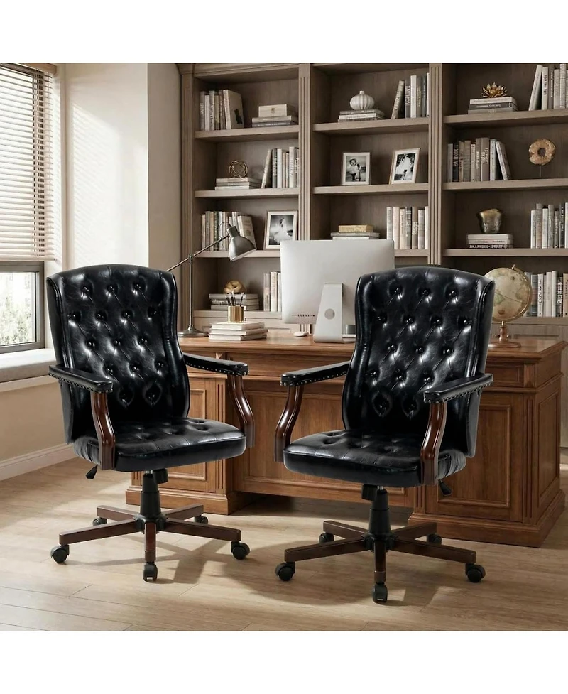 gaomon Ergonomic Executive Office Chair - 350LBS Capacity - 7.6-Inch Thick Cushion - Leather Wingback, Sturdy Wood Base