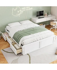 Streamdale Furniture Wood Queen Size Platform Bed Frame with 6 Drawers