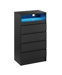 gaomon 4 Drawer Double Dresser with Power Outlet, Accent Chests of Drawers with Led Light, Modern White Storage Dresser with Charging Station