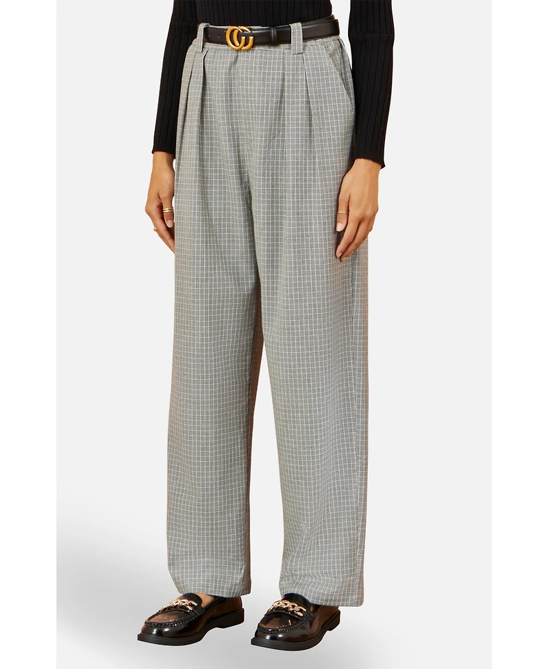 Yumi Women's Check Wide Leg Trousers