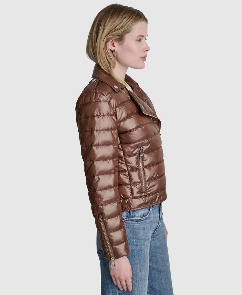 Dkny Jeans Women's Moto Style Lightweight Puffer Jacket