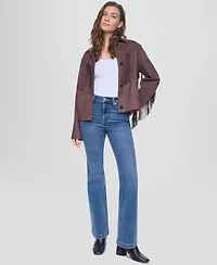 Dkny Jeans Women's Fringe Detail Collared Button-Front Jacket