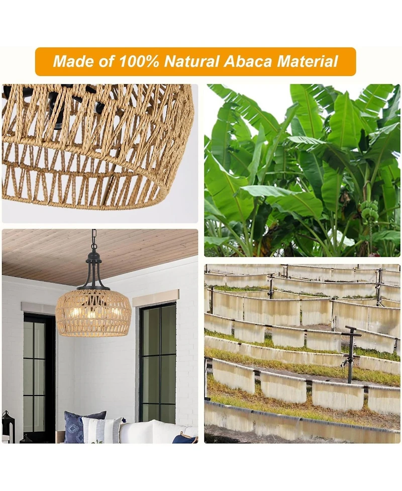 Midola Farmhouse Chandelier for Dining Room, 3-Light Boho Rattan Chandelier Light Fixture Ceiling Hanging with Woven Lampshade
