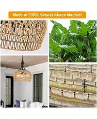 Midola Farmhouse Chandelier for Dining Room, 3-Light Boho Rattan Chandelier Light Fixture Ceiling Hanging with Woven Lampshade