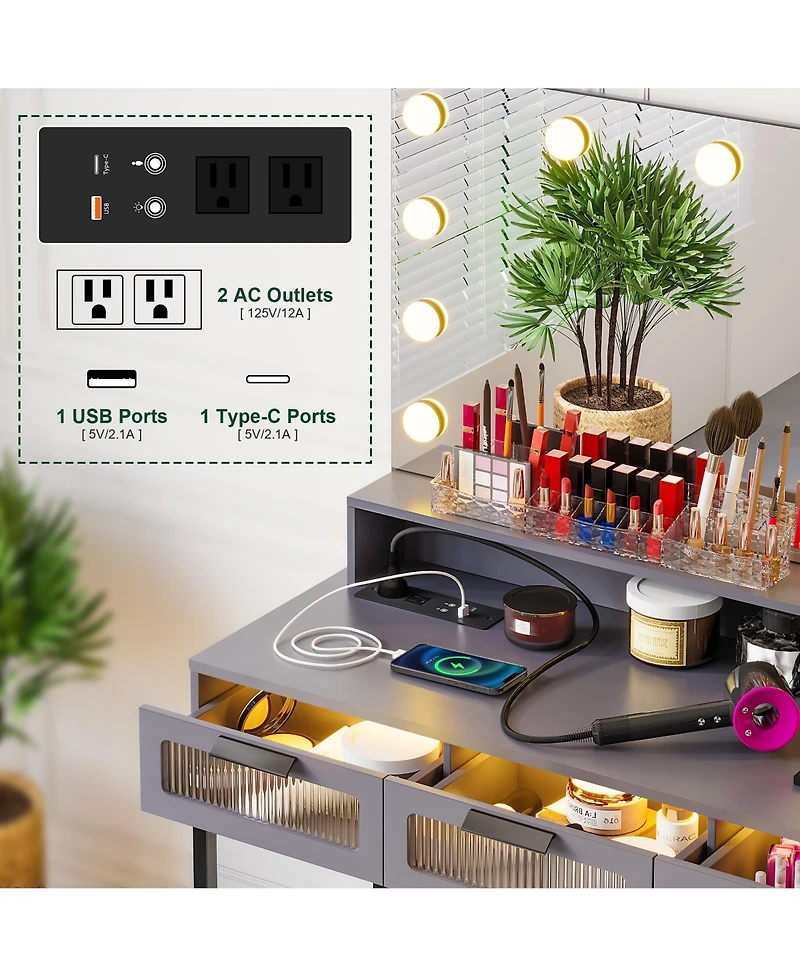 Vlsrka Vanity Desk with Hollywood Mirror and Led Lights