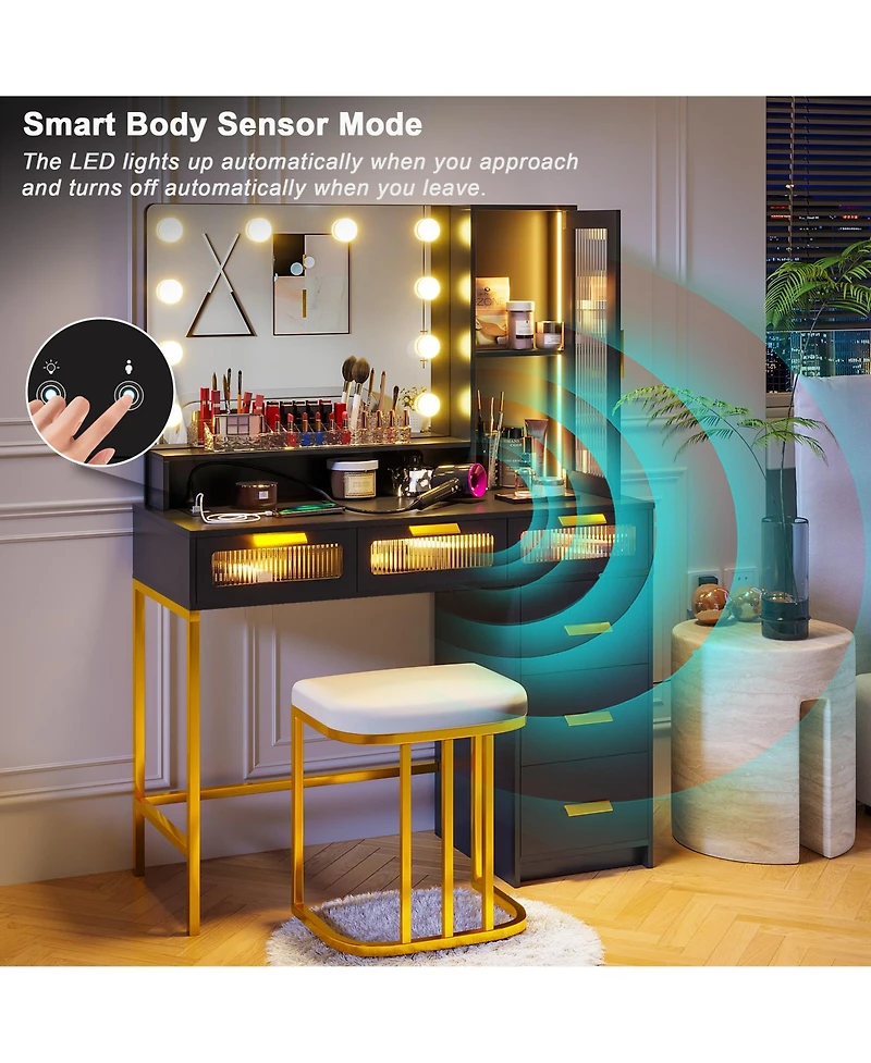 Vlsrka Vanity Desk with Hollywood Mirror and Led Lights