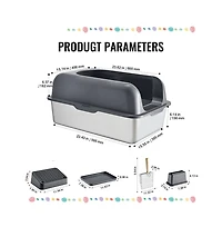 Ruie Xl Stainless Steel Cat Litter Box 6 in Deep with Filter Foot Board and Scoop