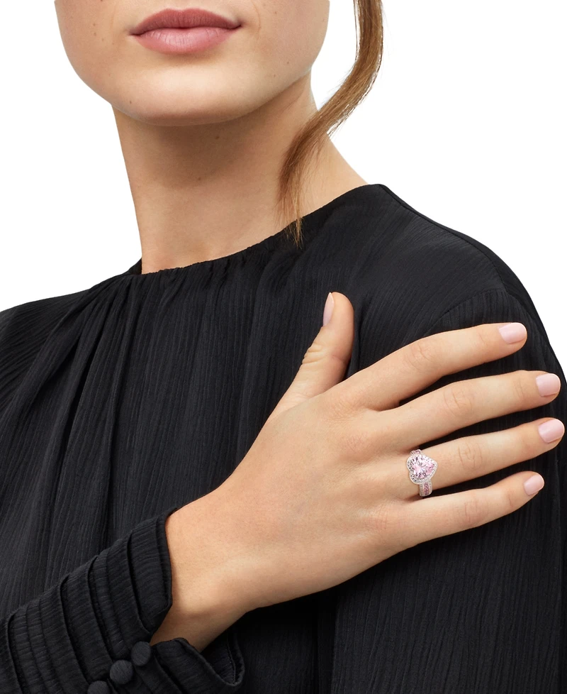 Arabella Pink Cubic Zirconia (7-1/3 ct. t.w.) and White Cubic Zirconia (1-1/5 ct. t.w.) Heart Ring in Sterling Silver Rhodium