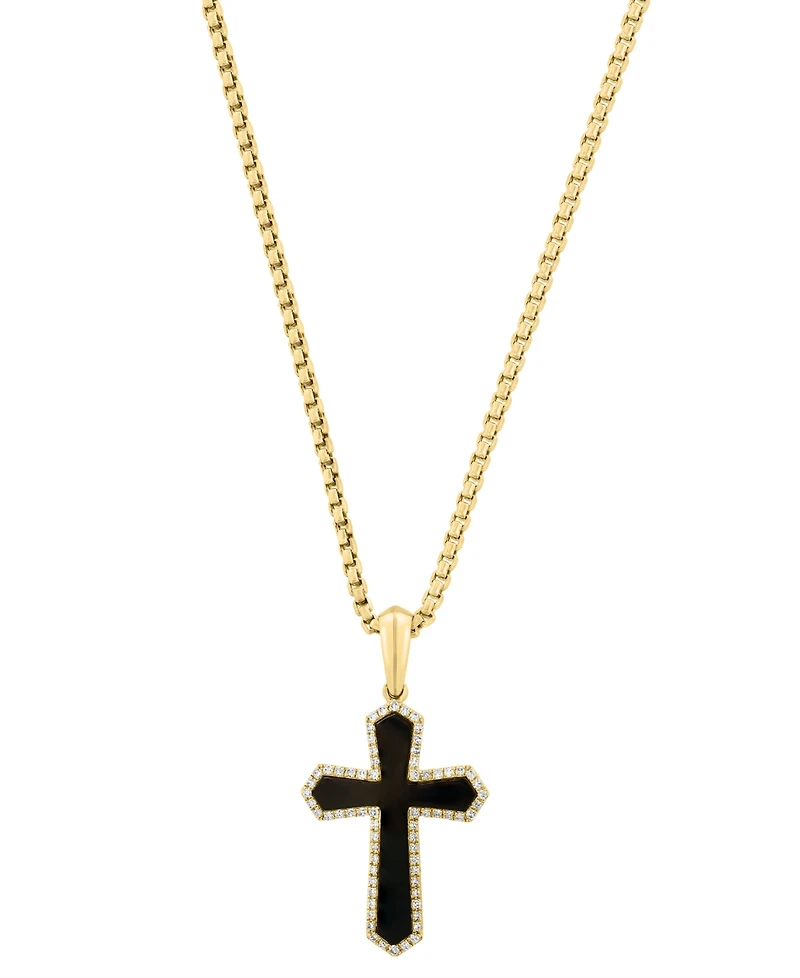 Effy Collection Men's Diamond (2/5 ct. t.w.) & Onyx (22.5x16mm) Pendant Necklace in 14k Yellow Gold-Plated Sterling Silver