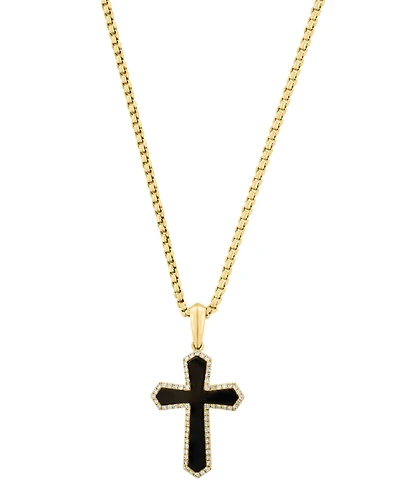 Effy Collection Men's Diamond (2/5 ct. t.w.) & Onyx (22.5x16mm) Pendant Necklace in 14k Yellow Gold-Plated Sterling Silver