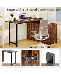 Slickblue L Shaped Computer Desk with File Cabinet and Integrated Power Outlet