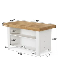 Tribesigns 3-Tier Farmhouse Kitchen Island with Large Worktop and Leg Room,55'' Stationary Island Table with Storage