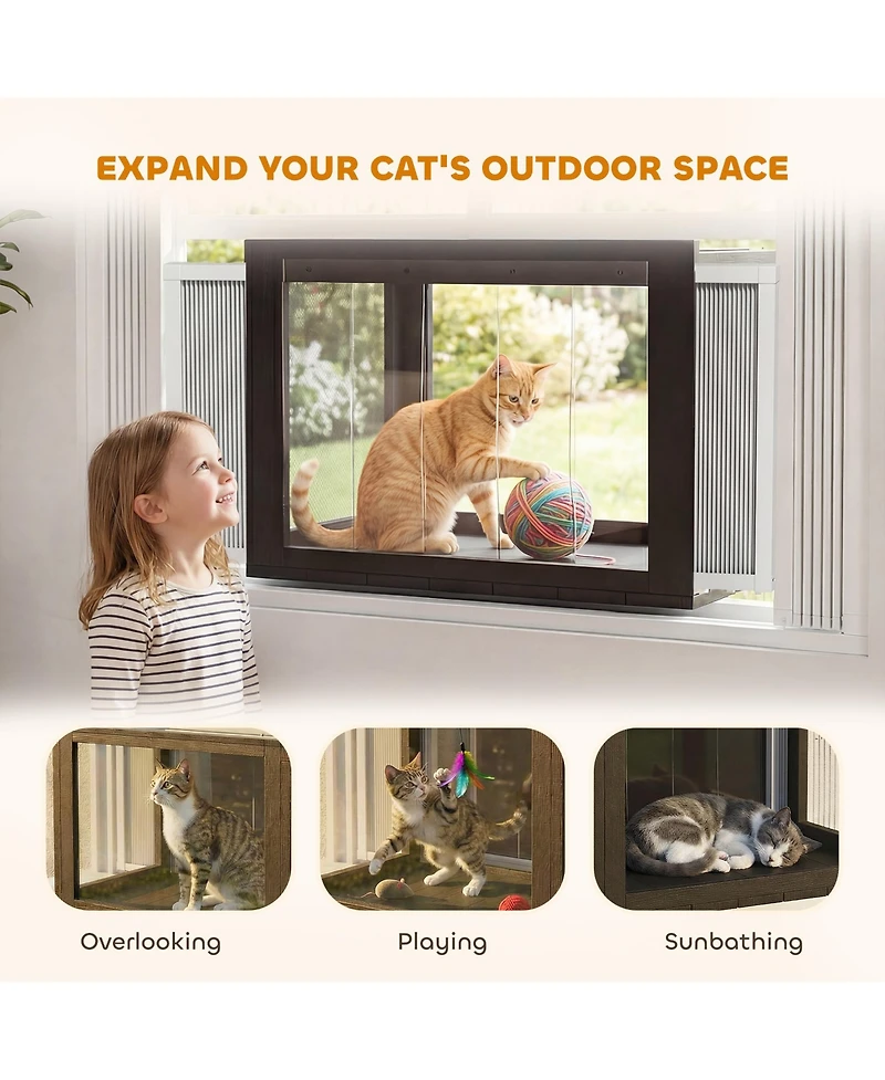 PawHut Window Catio Outdoor Cat Enclosure Adjustable 25"–41"