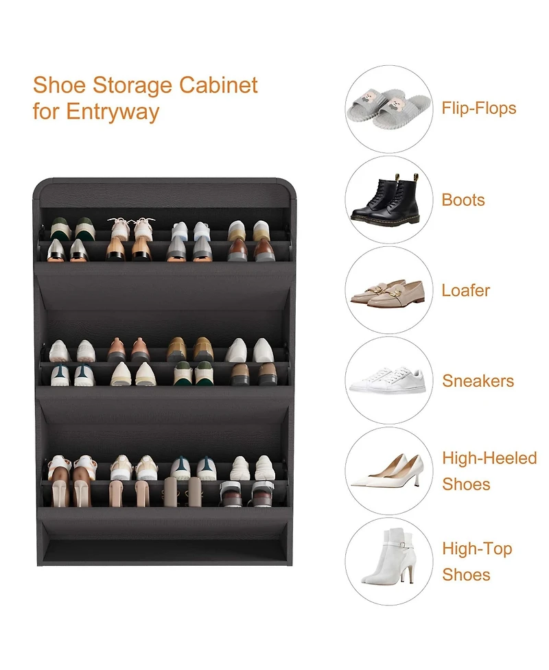 homfan Wooden Hidden Shoe Cabinet with 3 Flip Drawers and Adjustable Shelf, Entryway Storage Organizer for Hallway Living Room