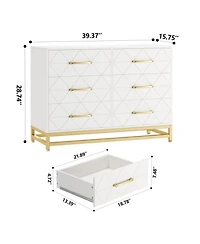 homfan 6-Drawer Dresser with Fabric Bins, Rattan Accent Storage Tower Tv Stand for 40" Tv, Bedroom, Closet, Hallway Organizer