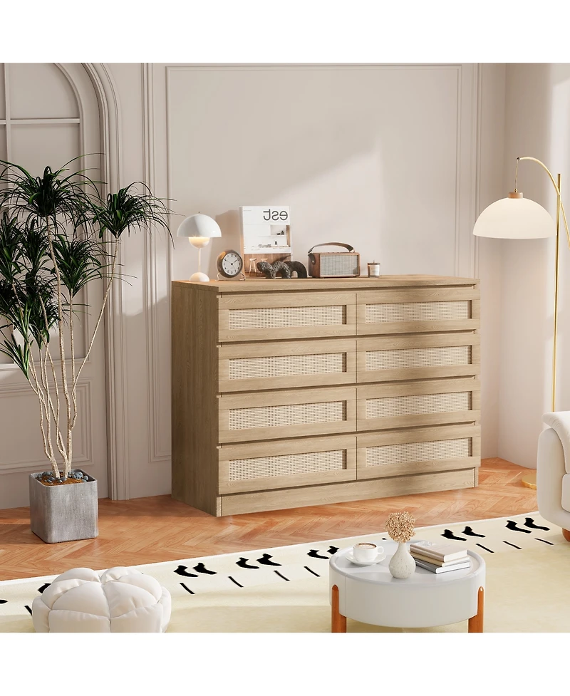 homfan Narrow 8-Drawer Double Dresser Chest, Wood Storage Cabinet for Bedroom, Living Room, Apartment, Corridor