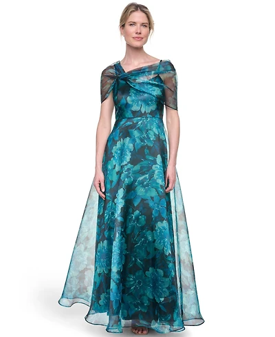 Eliza J Women's Twist Overlay Short-Sleeve Ball Gown