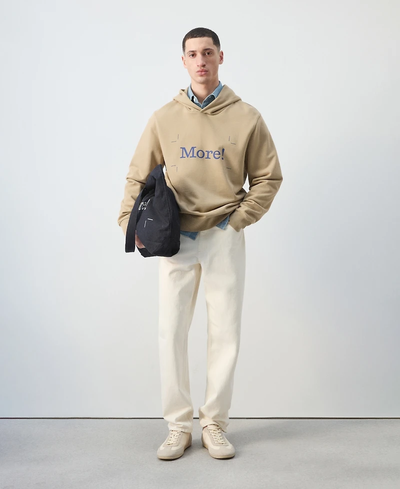 Mango Men's Cotton Printed Hooded Sweatshirt