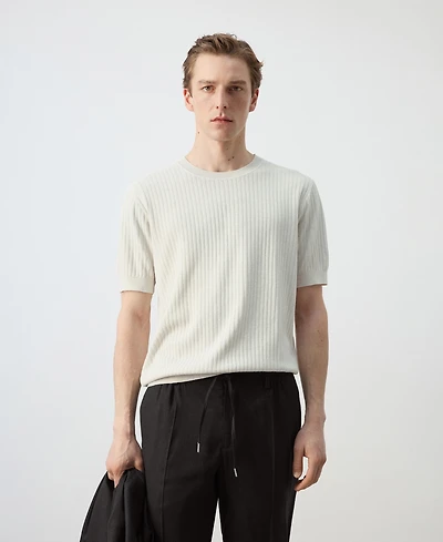 Mango Men's Ribbed Knit T-Shirt